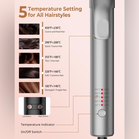 Self Curling Hair Curler, Automatic Curling Iron, 5 Heat Settings Curling Wand - Picture 5 of 13